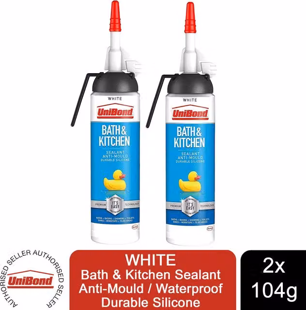 UniBond Mould Resistant White Silicone Sealant for Bath and Kitchen, 500g