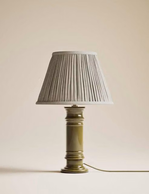 M&S Ceramic Column Frill Shade Table Lamp in Green