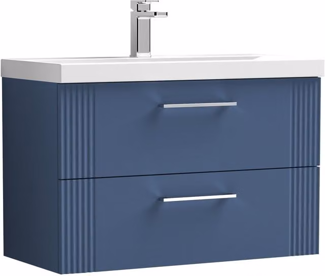 Balterley Wall Hung 2 Drawer Vanity Unit with Mid-Edge Basin, Satin Blue, Width: 80 cm – 1