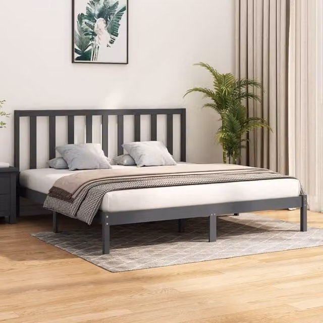 Berkfield Home Grey Solid Pine Wood Bed Frame W/D/H: 200 x 200 cm