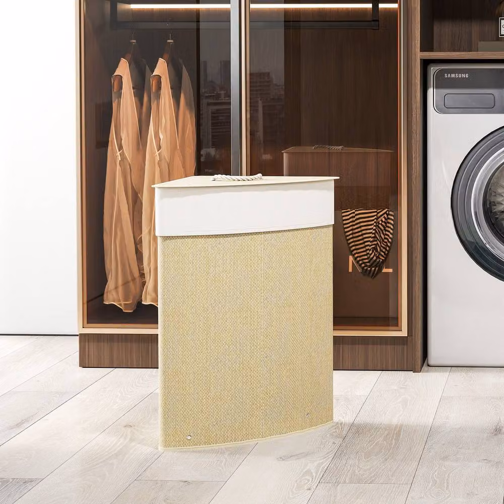 STILVORA Laundry Basket with Lid and Removable Bag, Beige/Sand, 55L – 4