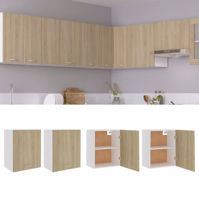 Berkfield Home Set of 2 Modern Wall Mounted Kitchen Cabinets in Sonoma Oak Brown, W/D/H: 50 x 31 x 60 cm – 1