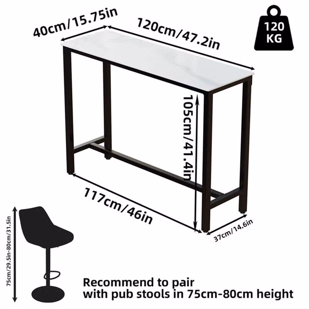 Nordara Modern Marble Top High Bar Table in White and Black, W/D/H: 105 x 40 x 40 cm – 2