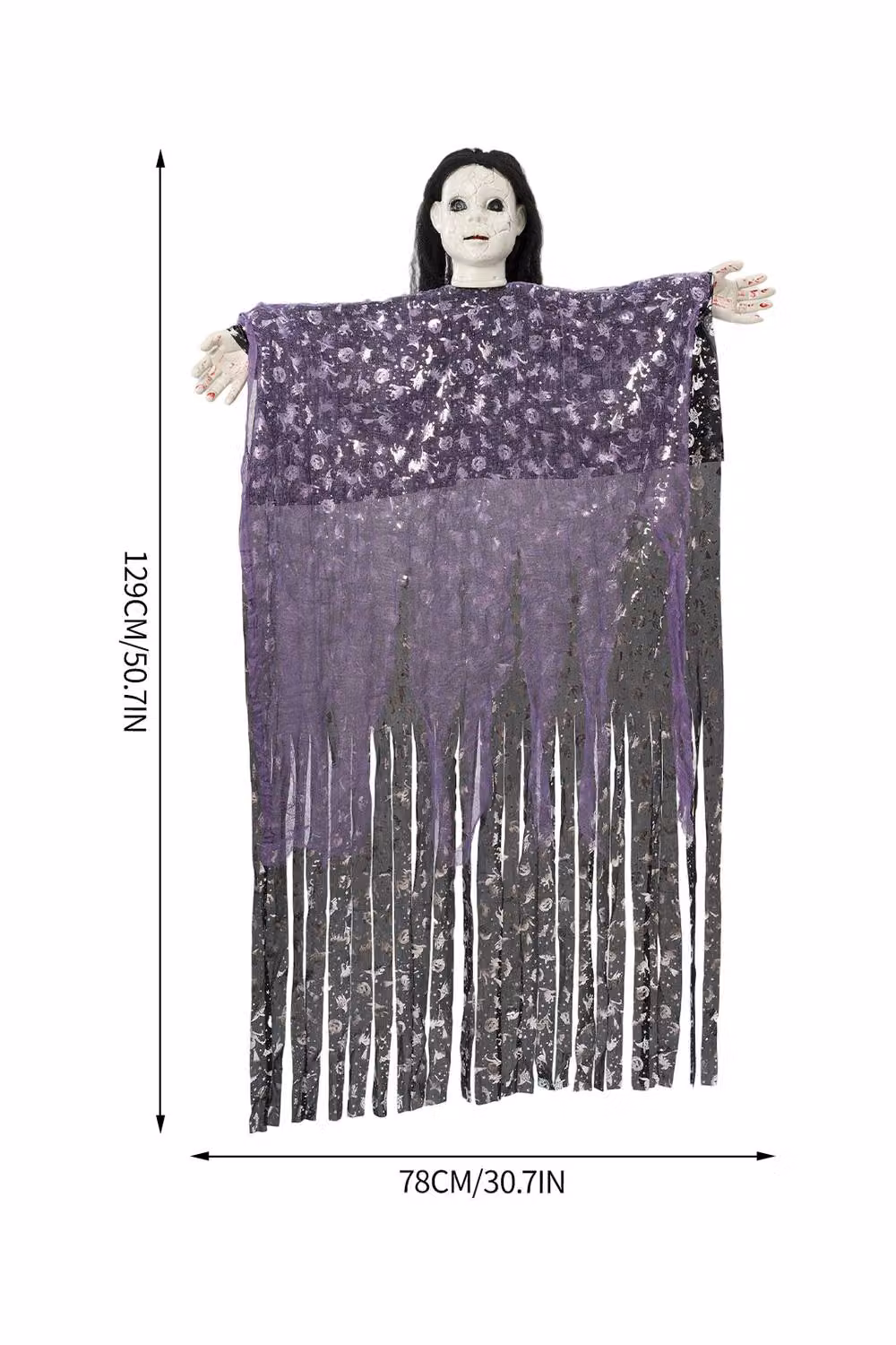 H&O Direct Purple Glowing-Eyed Halloween Hanging Textile Ghost for Indoor and Outdoor Decor – 5