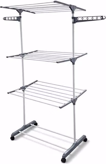 FORGEVIO 4 Tier Foldable Metal Clothes Airer Rack with Wing Arms in Grey – 1