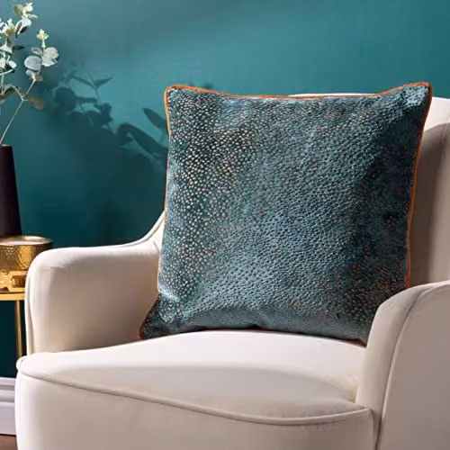 Paoletti Estelle Spotted Piped Cut Velvet Square Cushion in Petrol, W/D/H: 45 x 45 x 45 cm – 4
