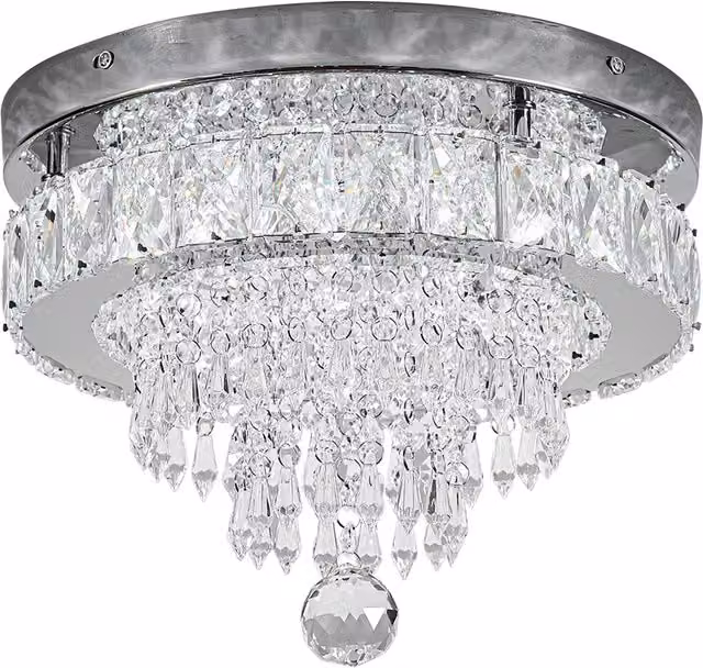 Living Star Round Crystal LED Ceiling Light in Silver and Chrome