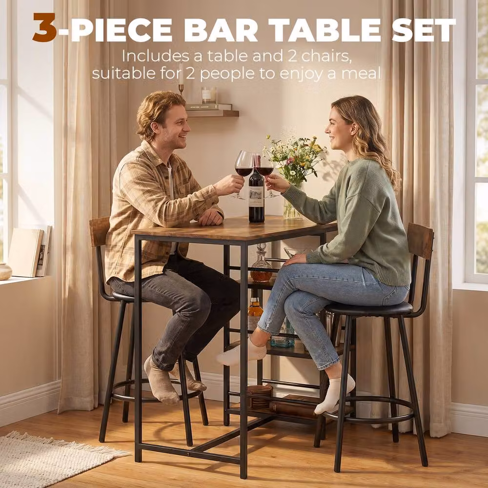 STILVORA Rustic Brown Dining Set with Rectangular Wood Table and Four Faux Leather Chairs – 6