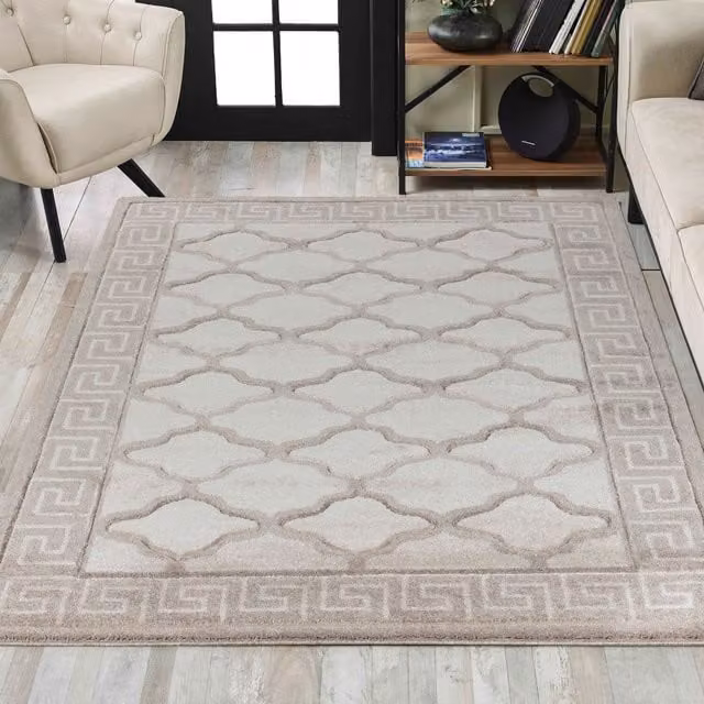 Desire Rugs Modern Geometric Carved Area Rug in Beige and Brown, W: 200 cm, D: 290 cm