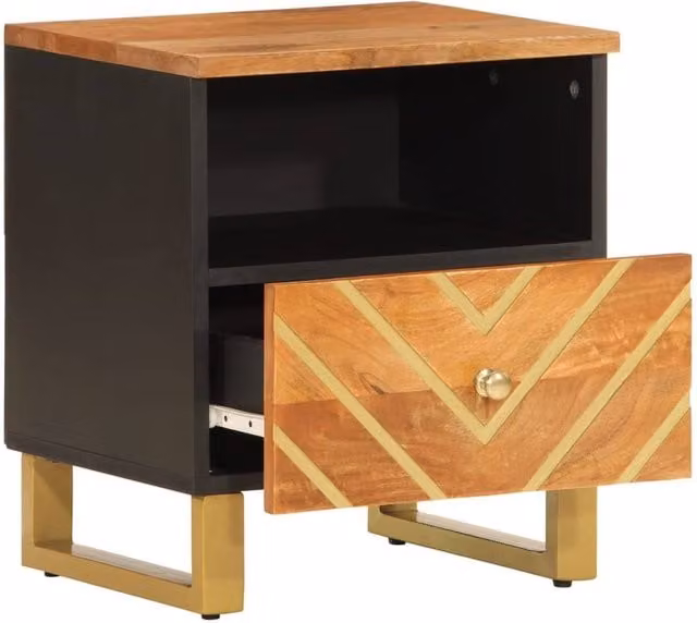 Berkfield Home Beautiful Set of 2 Bedside Cabinets in Brown and Black Solid Mango Wood