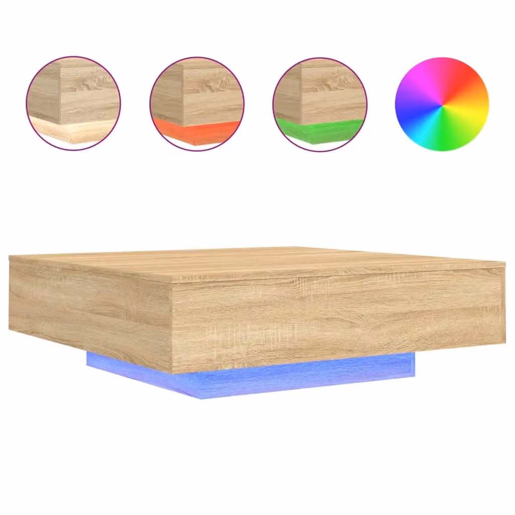 Berkfield Home Sonoma Oak Coffee Table with LED Lights, Brown, W/D/H: 100 x 100 x 31 cm – 2