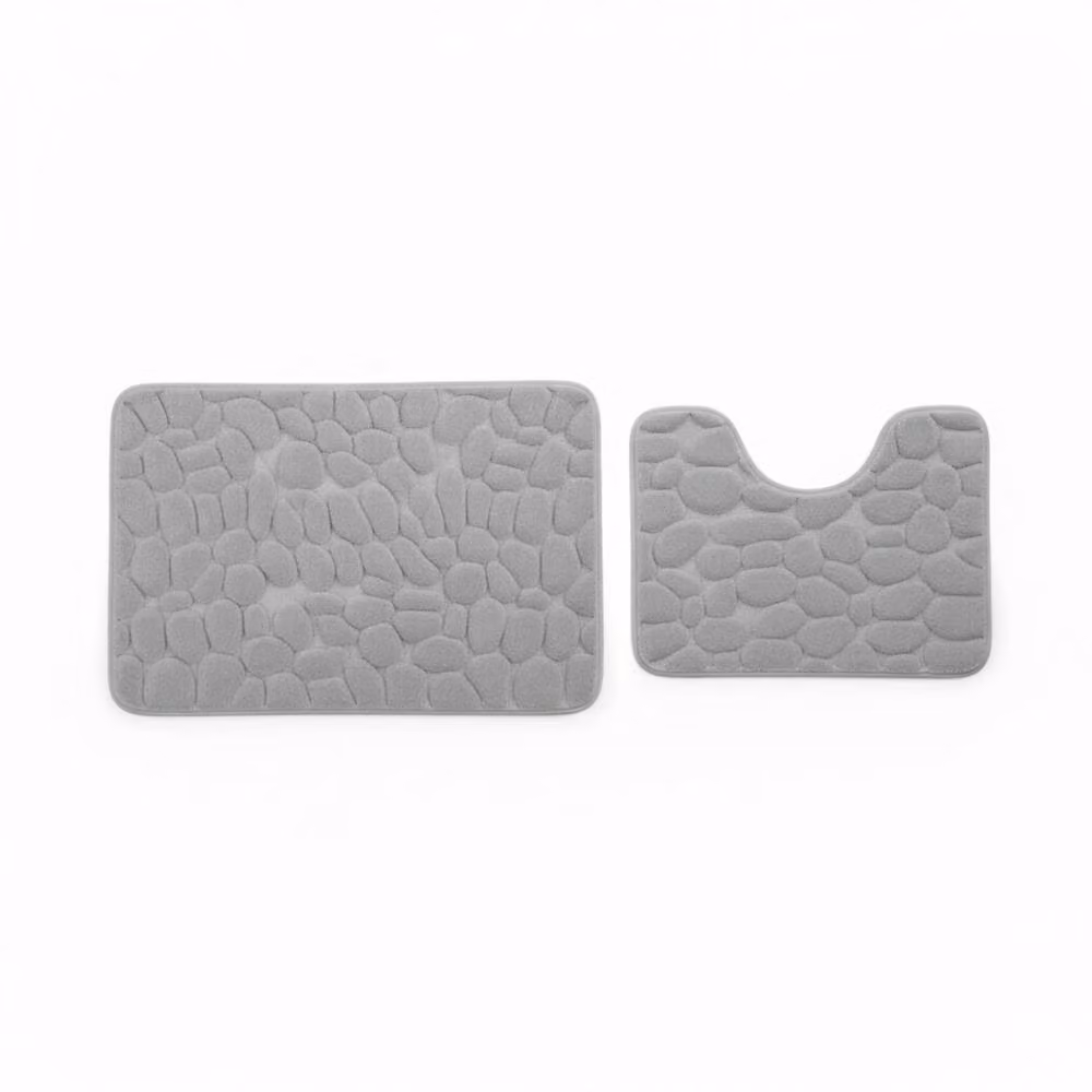 Snug City Pebble Design Memory Foam Bath Mat Set in Silver/Grey, W: 80 cm, D: 50 cm – 2