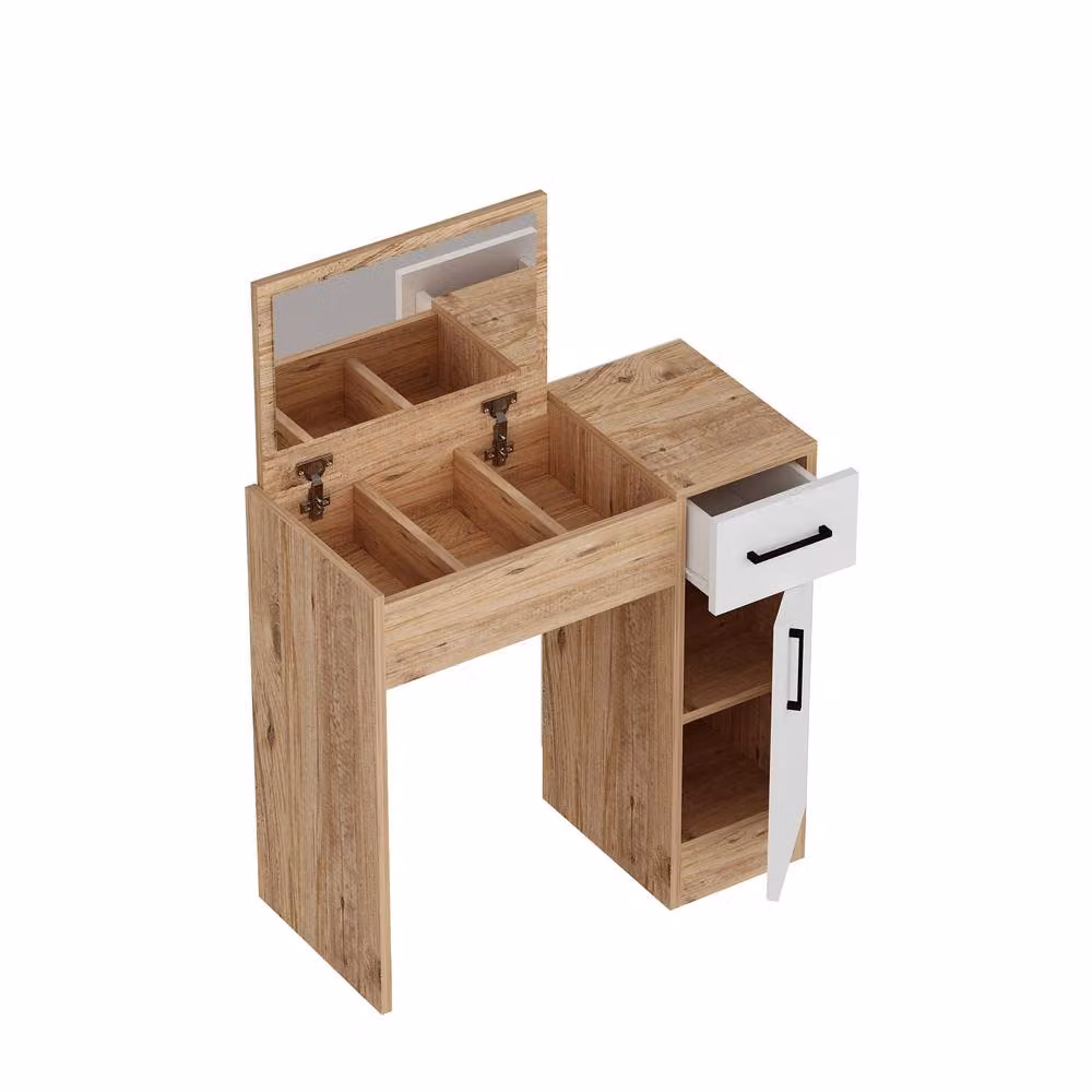 Destina Home Agnes Dressing Table with Mirror and Shelves in Beige, W: 74.2 cm, D: 37.6 cm, H: 107.5 cm – 3