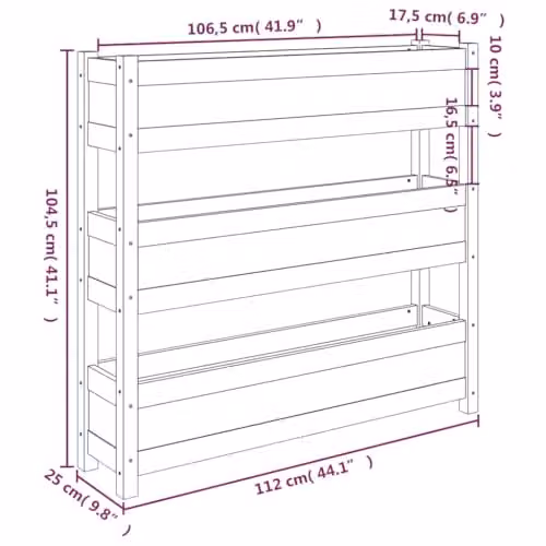 vidaXL Grey Wooden Raised Bed made of Solid Pine Wood W/D/H: 112 x 25 x 104.5 cm – 3