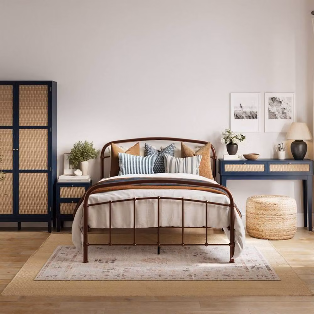 Lemon Pavilion Furniture Bordeaux 2 Door Rattan Wardrobe in Berlin Blue and Oak, W: 85 cm, D: 55.52 cm, H: 180.5 cm – 5