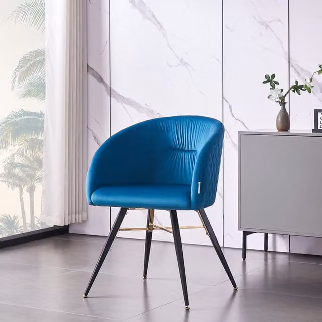 Life Interiors Vittorio Velvet Dining Chair with Armrests in Blue and Black Metal Legs – 1