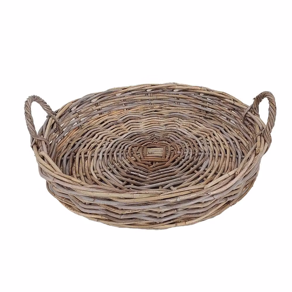 Dibor Natural Rattan Large Decorative Rectangular Tray with Handles, Brown, W: 61 cm, L: 40 cm, H: 19 cm – 2
