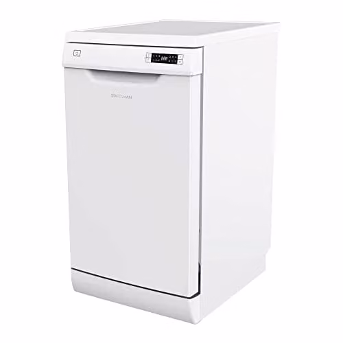 Statesman FD10PWE Freestanding Slimline 10 Place Full Size Dishwasher in White, 45cm Wide, with Half Load Wash Function