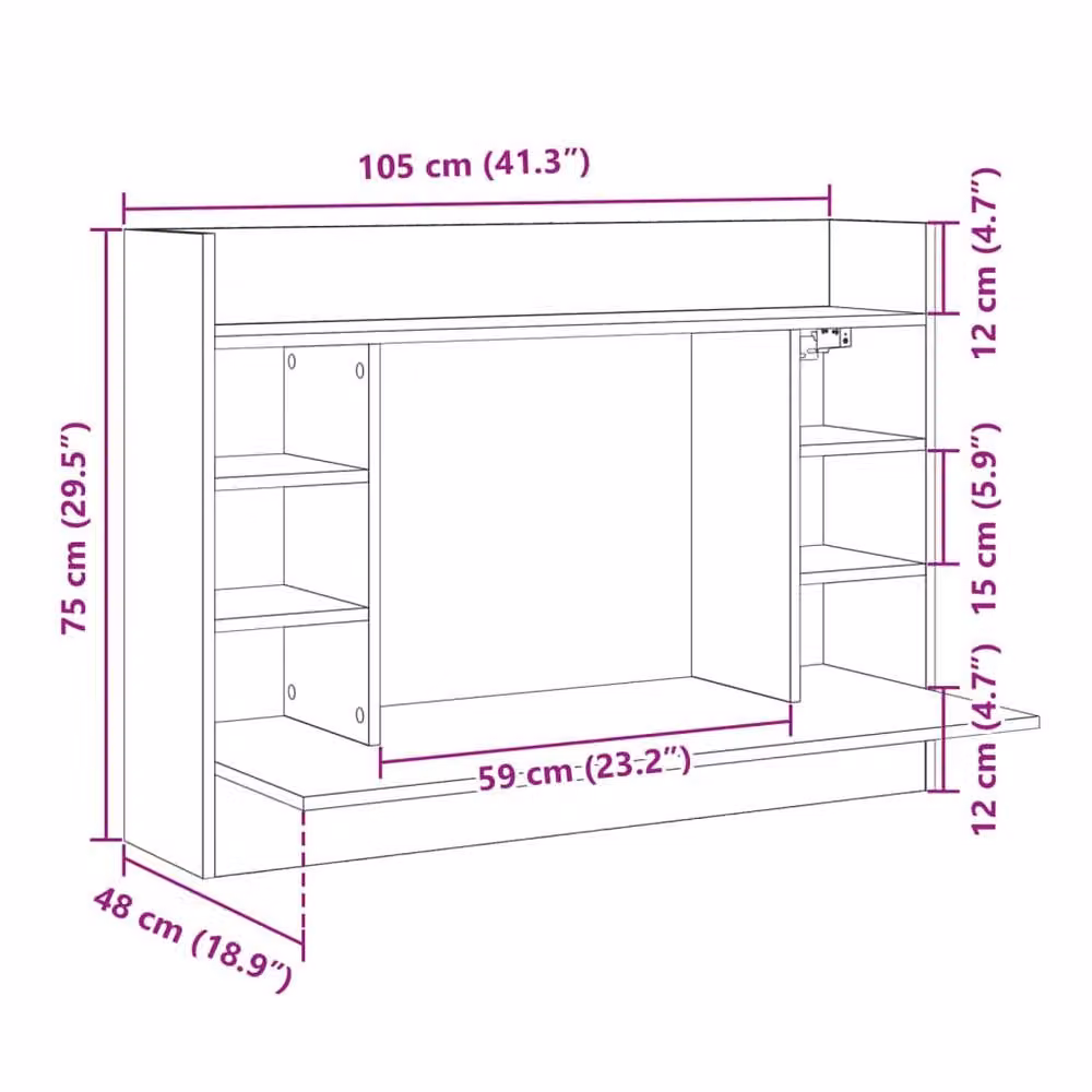 Berkfield Home Modern Wall-Mounted Writing Desk in Smoked Oak Brown, W/D/H: 105 x 48 x 75 cm – 7