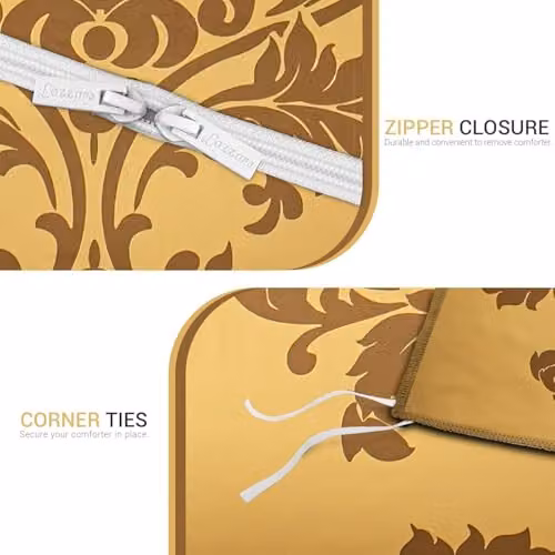 Lazzaro Grace Oeko-Tex Certified Single Duvet Cover and Pillowcase Set in Gold Satin Silk, W/D/H: 135 x 200 cm and 50 x 75 cm – 4