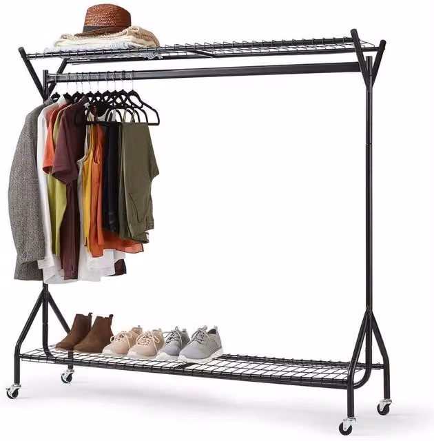 FLAVORA Heavy Duty Metal Clothes Rail in Matt Black – 1
