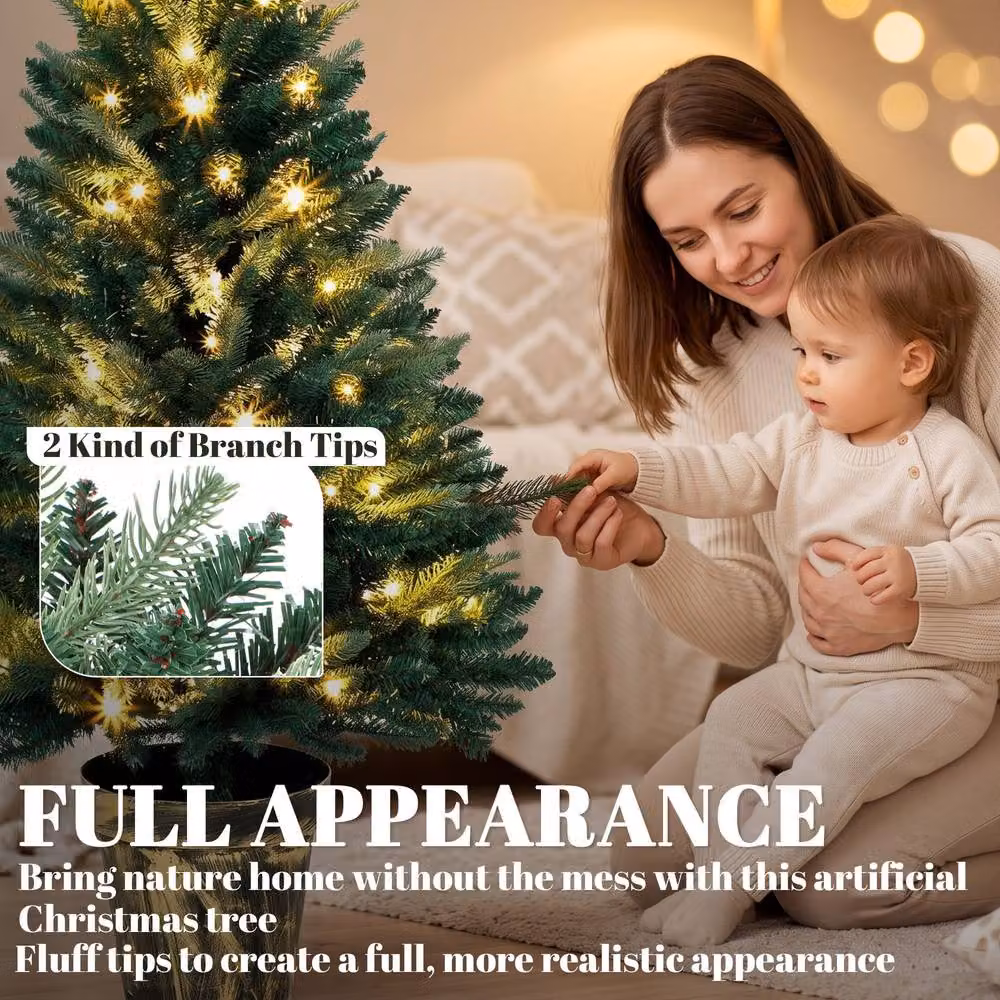 HOMCOM Realistic Green Christmas Tree with 80 Warm White LED Lights – 5