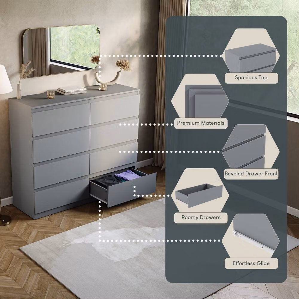 HD Designs Denver 8 Drawer Chest of Drawers in Grey Matt Finish – 3