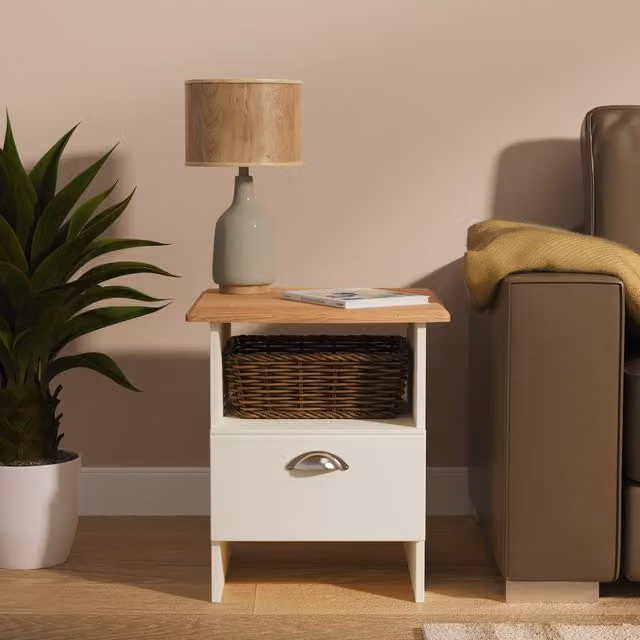 Victoria Ready Assembled Bottom Drawer Lamp Table in Cream Ash and Riviera Oak