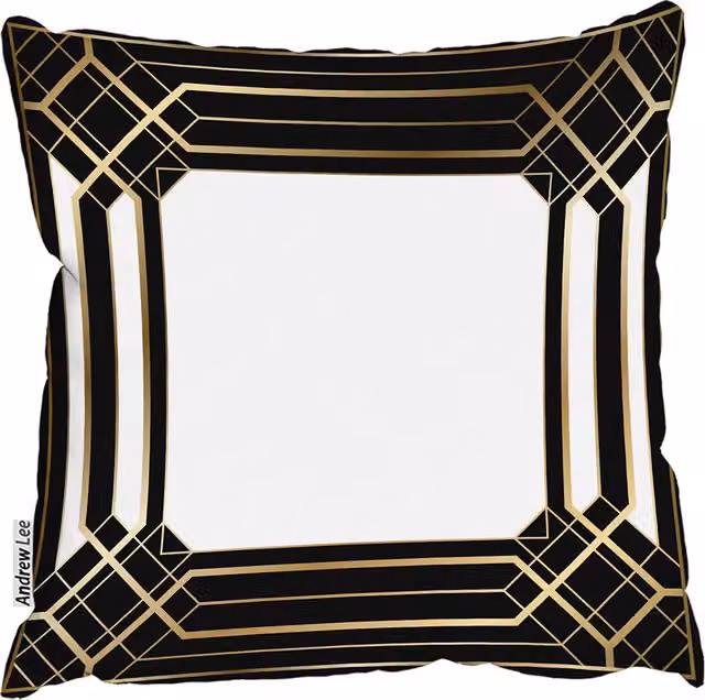Andrew Lee Art Deco Graphic Square Cushion in Black and Yellow, 60 x 60 cm