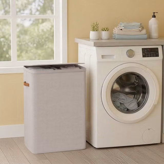 SONGMICS Laundry Sorter and Basket with Removable Bags in Brown and Beige, W/D/H: 40 x 25 x 56 cm