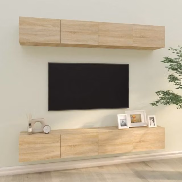 Berkfield Home Sonoma Oak Wall TV Cabinets, 4 Piece Set in Brown, W/D/H: 100 x 30 x 30 cm – 1