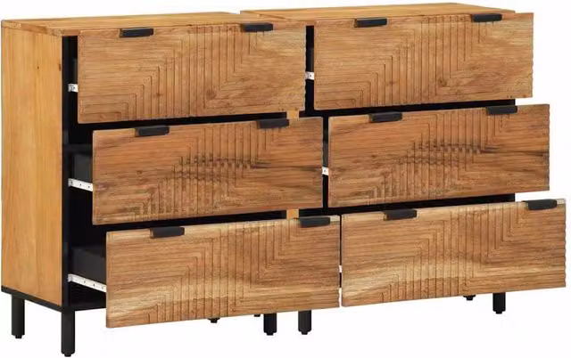 Berkfield Home Set of 2 Brown Acacia Solid Wood Sideboards, W/D/H: 60 x 33 x 75 cm