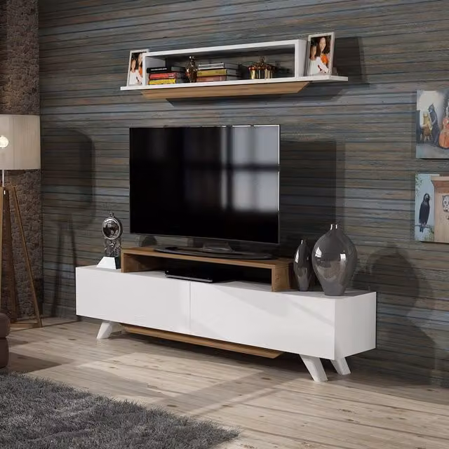 Destina Home Andrea Modern White and Wood TV Stand and Media Console
