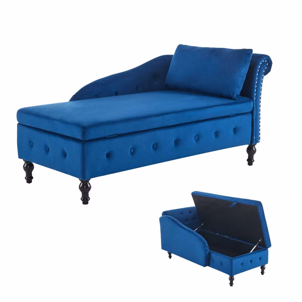 Matteo Blue Velvet Upholstered Chaise Lounge Sofa with Storage – 2