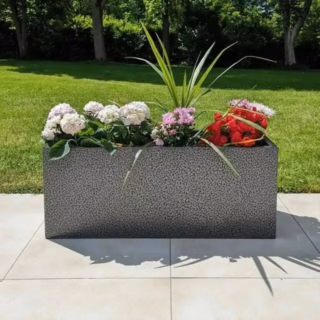 Tulipy Galvanised Steel Trough Planter, Silver and Black, L75 x W32 x H32 cm