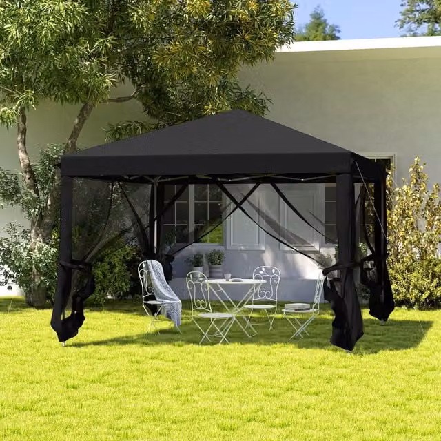 Outsunny Black Pop Up Garden Gazebo Tent with Mesh Sidewalls, W 300 cm x D 300 cm