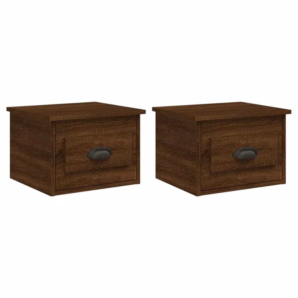 Berkfield Home Wall-mounted Bedside Cabinets, 2 Piece, Brown Oak, W: 41.5 cm, D: 36 cm, H: 28 cm – 1