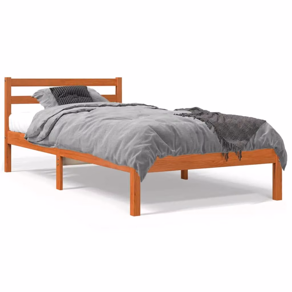 Berkfield Home Small Single Solid Wood Pine Bed Frame in Wax Brown, W: 75 cm, L: 190 cm – 2
