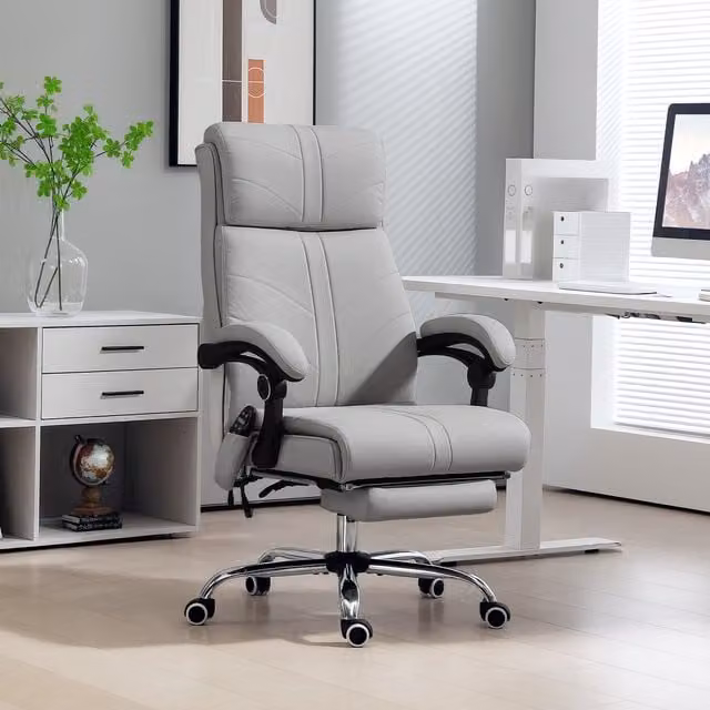 Vinsetto Executive Massage Office Chair with Heat Footrest in Light Grey