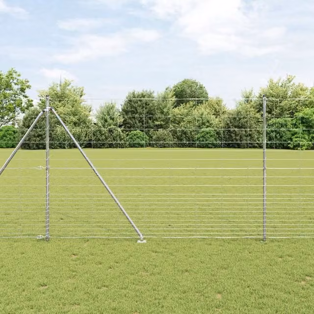 Berkfield Home Field Fence Galvanised Steel in Silver, H: 160 cm, W: 25 m – 1