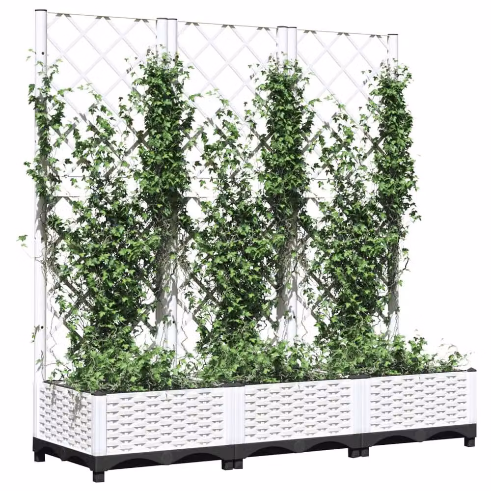 Berkfield Home Garden Planter with Trellis in White, W/D/H: 120 x 40 x 121.5 cm – 3