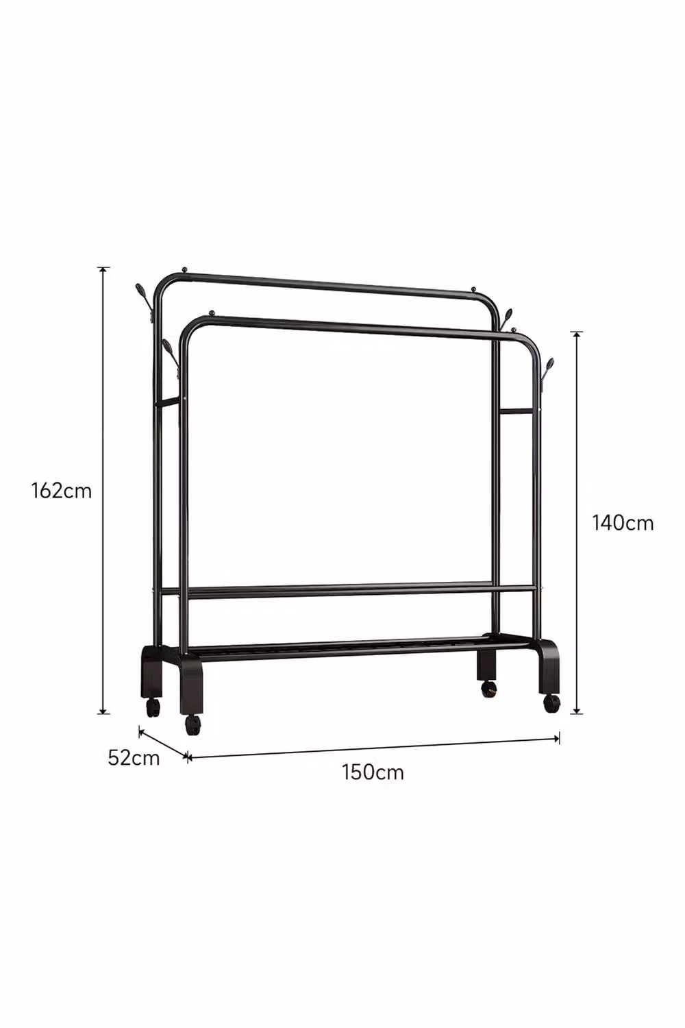 Garden Sanctuary Black Metal Double-Rod Clothes Rail with Wheels – 3