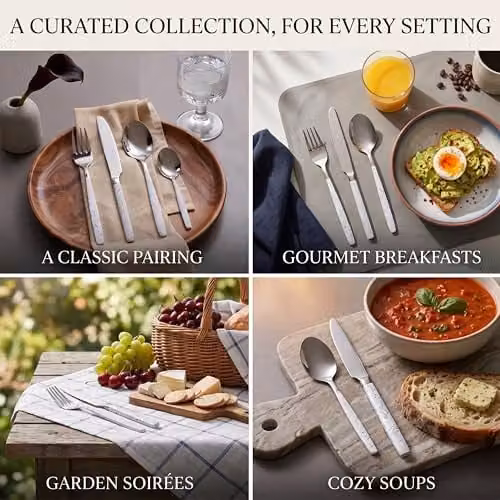 Premier Housewares Elegant 16 Piece Marble Pattern Stainless Steel Cutlery Set in White and Silver – 3