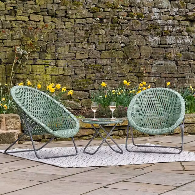 Pacific Lifestyle Modern Outdoor Bistro Set with Foldable Loungers and Table in Green and Grey