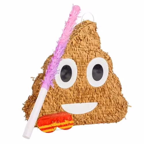 Fax Potato Poop Emoji Pinata Set with Pink Buster Stick and Blindfold, W45 x D10 x H45 cm