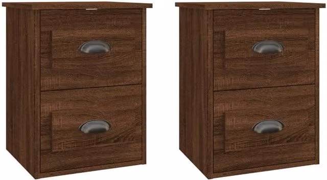 Berkfield Home Wall-mounted Bedside Cabinets, 2 Pack, Brown Oak, W: 41.5 cm, D: 36 cm, H: 53 cm – 1