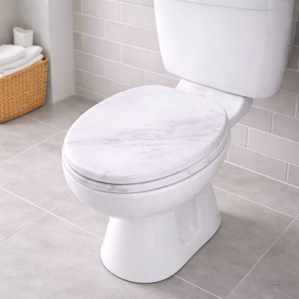 Spot On Dealz White Marble Effect MDF Wooden Toilet Seat, 45.72 cm – 3