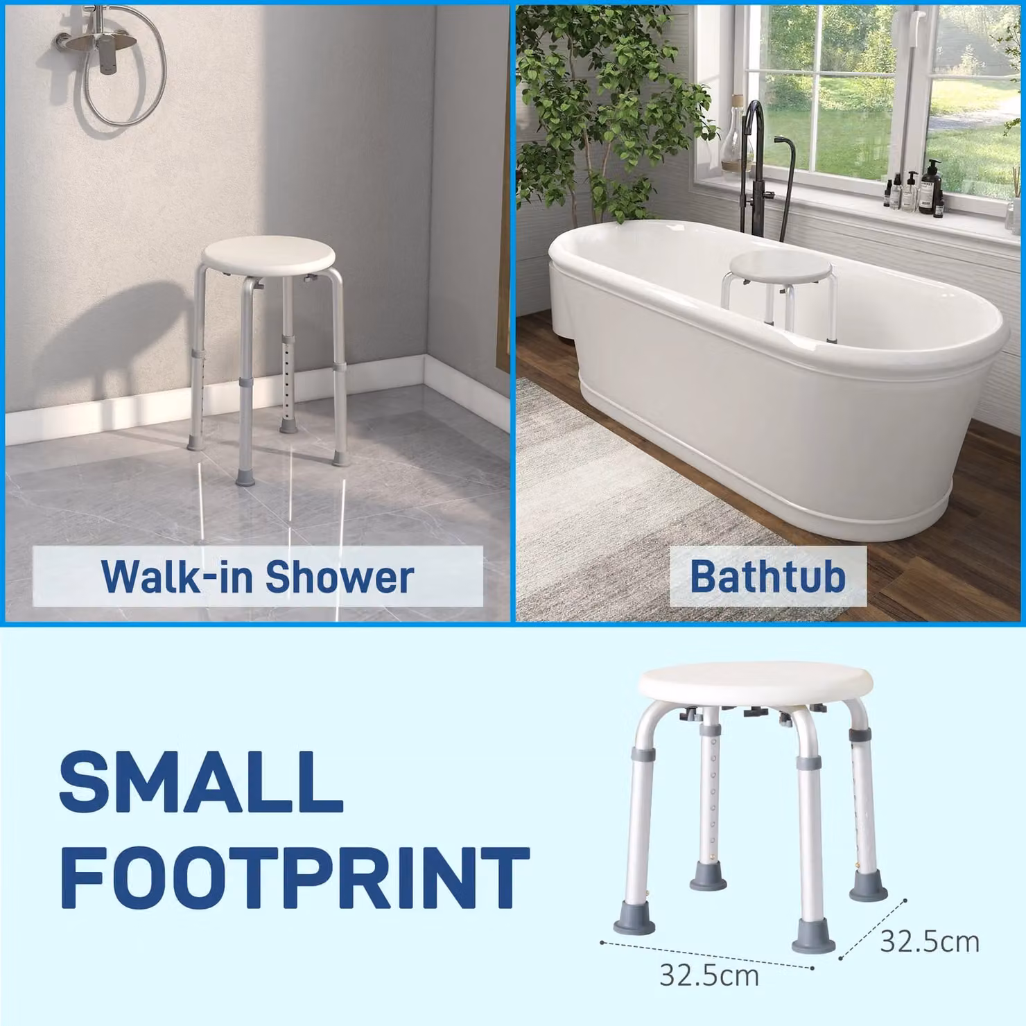 HOMCOM Adjustable White Shower Seat with Non-Slip Legs for Elderly Safety – 3