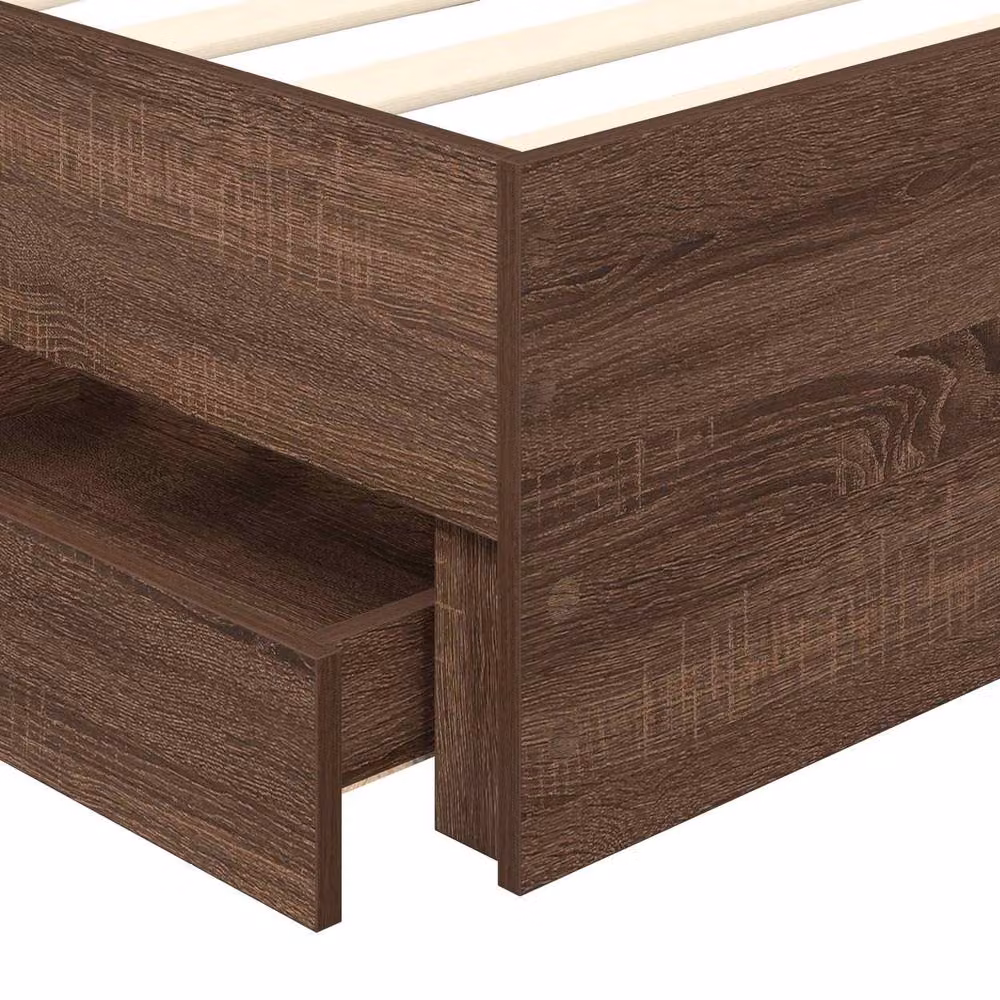 Berkfield Home Modern Bed Frame with Drawer in Brown Oak, W/D/H: 90 x 190 cm – 6