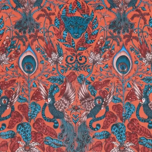 Emma Shipley Amazon Red Velvet Fabric Graphic Cushion